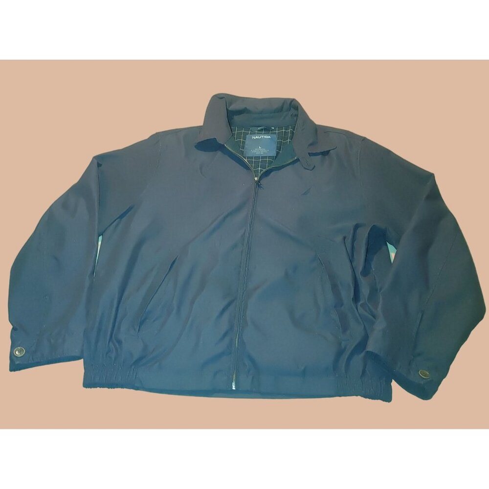 Nautica Mens Navy Blue Size Large Jacket Coat Polyester Cotton Full Zip Front